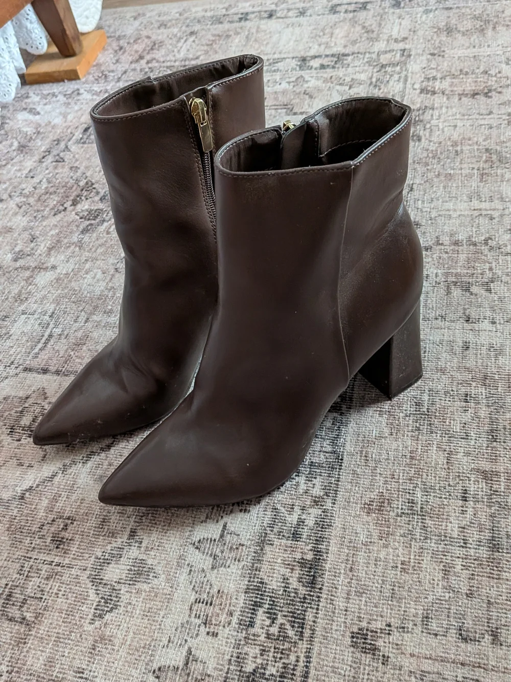 Nine West Dark Brown Pointed Toe Block Heel Ankle Boots